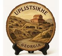 Uplistsikhe Georgia Souvenir Cadeau - Plaque tranche de bois pour mur ou table, Géorgie () Cadeau souvenir pour touristes, cité antique cave cadeau décoratif