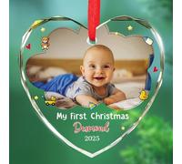 Upload Photo My First Christmas Décoration en verre avec nom personnalisé pour bébé garçon et fille, arbre de Noël souvenir à suspendre pour nouveaux parents, décorations de Noël 2025