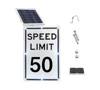 UPLTOE Panneau De Ralentissement - LED Solaire, Sélectionnable De 5 à 95 Mph, Aluminium Rétroréfléchissant Qualité Ingénieur De 45x60 Cm, Kit De Montage 50mph