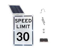 UPLTOE Panneau De Ralentissement - LED Solaire, Sélectionnable De 5 à 95 Mph, Aluminium Rétroréfléchissant Qualité Ingénieur De 45x60 Cm, Kit De Montage 30mph