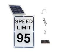 UPLTOE Panneau De Ralentissement - LED Solaire, Sélectionnable De 5 à 95 Mph, Aluminium Rétroréfléchissant Qualité Ingénieur De 45x60 Cm, Kit De Montage 95mph