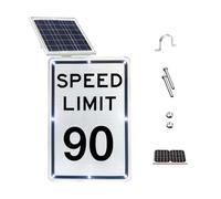 UPLTOE Panneau De Ralentissement - LED Solaire, Sélectionnable De 5 à 95 Mph, Aluminium Rétroréfléchissant Qualité Ingénieur De 45x60 Cm, Kit De Montage 90mph