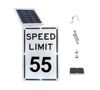 UPLTOE Panneau De Ralentissement - LED Solaire, Sélectionnable De 5 à 95 Mph, Aluminium Rétroréfléchissant Qualité Ingénieur De 45x60 Cm, Kit De Montage 55mph
