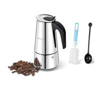 UPOHYEE Cafetiere Italienne 300 ml 6 Tasses Grande Contenance Cafetiere Italienne Induction Cafetière Moka Compatible avec Plaque à Induction Moka Pot Comprenant Cuillère et Pinceau
