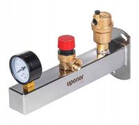 Uponor Fluvia INOX Groupe de sécurité 3 Bar pour Chauffage avec raccord pour Vase d'expansion 3/4", Groupe de raccordement en Acier Inoxydable pour Chauffage Central