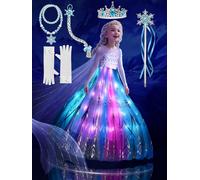 UPORPOR Costume de princesse pour filles, déguisement d'Halloween avec accessoires, robes lumineuses à DEL colorées - Synchronisation de l'application musicale pour filles de 3 à 9 ans