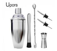 UPORS - Shaker cocktail en acier inoxydable 550-750mL et ses accessoires de mesure et nettoyage 10pcs-750ml