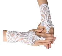 Uposao 1 Paire Mitaines Femme Dentelle Gants sans Doigts Court Femmes Mariage Floral De Gants De Dentelle De Mariée pour La Fête De Bal Opéra