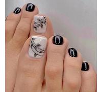 Uposao 24 Pièces Faux Ongles D’Orteils Courts Ongles De Pieds Français Courts Carrés Artificiel Ongle d'orteil Couverture Complète Ongles D’Orteils pour Dames Femmes Filles Bricolage Pieds Manucure