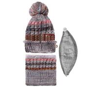 Uposao 3 en 1 Ensemble Bonnet Écharpe de Cercle Masque Facial Femme Cache-Cou Hiver Chapeau Tricoté Thermique avec Pompon Tour de Cou en Polaire Epais Cagoule Bonnet Chapeau de Ski D'hiver