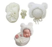 Uposao 3 Pcs Accessoires De Photographie De Nouveau-néinfantile Bébé Photographie Prop Wrap Chapeau Moelleux Ours Poupée Ensemble Nouveau-né Accessoires Photo Tenues