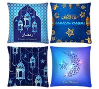 Uposao 4Pcs Coussin d'oreiller Ramadan Islamic Eid Mubarak Jet De Taie d'oreiller Mubarak Jeter Taie d'oreiller Canapé Couch Coussin Couverture Décoration, 45 X 45 Cm