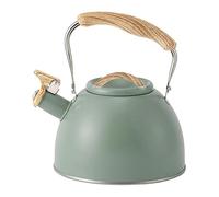 Uposao Bouilloire Sifflante Induction 3L INOX Théières avec Sifflet D'Avertissement Théière Design Vintage avec Poignée Bois pour Cuisinière, Bouilloire Gaz, sans BPA, pour Thé, Café, Vert Clair