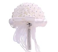 Uposao Bouquet Artificiel, Bouquet De Mariée Bouquet Mariage pour Mariée Mariée Demoiselle d'honneur Bouquet De Mariage Fait à La Main avec Ruban De Diamant Décoration De Mariage