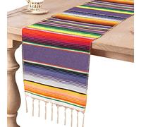 Uposao Chemin De Table 35×275cm Couverture Mexicaine Brillant Arc-en-Ciel Rayures Tissé Chemin De Table Frange Nappe en Coton pour Mariage, Festival, Fête, Décoration De Table