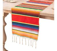Uposao Chemin De Table 35×275cm Couverture Mexicaine Brillant Arc-en-Ciel Rayures Tissé Chemin De Table Frange Nappe en Coton pour Mariage, Festival, Fête, Décoration De Table