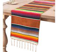 Uposao Chemin De Table 35×275cm Couverture Mexicaine Brillant Arc-en-Ciel Rayures Tissé Chemin De Table Frange Nappe en Coton pour Mariage, Festival, Fête, Décoration De Table