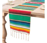 Uposao Chemin De Table 35×275cm Couverture Mexicaine Brillant Arc-en-Ciel Rayures Tissé Chemin De Table Frange Nappe en Coton pour Mariage, Festival, Fête, Décoration De Table
