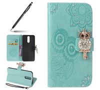 Uposao Compatible avec Coque Huawei Mate 10 Lite Pochette Portefeuille en Cuir, Glitter Diamant Hibou Mandala Motif Coque à Rabat Magnetique PU Housse Etui de Protection Stand Flip Case,Vert