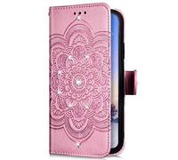 Uposao Compatible avec Huawei P20 Lite 2019 Coque Glitter de Luxe,Portefeuille PU Premium Housse Etui Cuir à Rabat Magnétique,Mandala Fleur Paillette Glitter Diamant Stand Folio Flip Case,Rose Gold