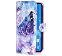 Uposao Coque 5S,SE Coque Étui à Rabat en Cuir PU,3D Effet Motif Coloré Fleur Pochette Portefeuille Housse Luxe de Glitter Folio Flip Case Stand Coque 5S / SE,Neige Loup
