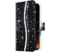 Uposao Coque Galaxy S10 Pochette Portefeuille en Cuir,Glitter Bling Paillette Brillante Diamant Housse Étui à Rabat Folio Flip Case Cover Wallet Coque de Protection Galaxy S10,Noir