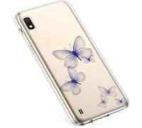 Uposao Coque pour Galaxy A10 Silicone Etui, Galaxy A10 Coque Transparent avec Motif Fleur Crystal Clear Case Premium Semi Hybrid Ultra Mince Slim Soft TPU Antichoc Bumper,Papillon Bleu