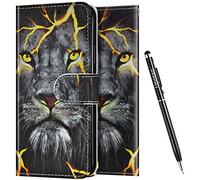 Uposao Coque pour Galaxy A20e Etui à Rabat en Cuir PU Housse Coque Portefeuille,Dessin Imprimé Motif Coloré Coque Fermeture Magnétique Carte Slots Support Folio Flip Case Cover,Lion éclair
