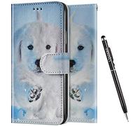Uposao Coque pour Galaxy A7 2018 Etui à Rabat en Cuir PU Housse Coque Portefeuille,Dessin Imprimé Motif Coloré Coque Fermeture Magnétique Carte Slots Support Folio Flip Case Cover,Chien Blanc