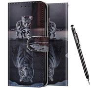 Uposao Coque pour Huawei P40 Lite E Etui à Rabat en Cuir PU Housse Coque Portefeuille,Dessin Imprimé Motif Coloré Coque Fermeture Magnétique Carte Slots Support Folio Flip Case Cover,Chat Tigre