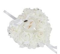 Uposao Coussin D'Alliance De Style Occidental, Coussin Porte Alliances en Forme De Cœur, Orné De Roses Et d'un Ruban Porte-Bijoux De Style Romantique pour Bagues Ou Dragées De Mariage