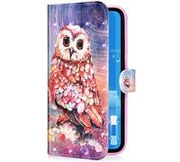 Uposao Galaxy A10 Coque Étui à Rabat en Cuir PU,3D Effet Motif Coloré Fleur Pochette Portefeuille Housse Luxe de Glitter Folio Flip Case Stand Coque pour Galaxy A10,Hibou