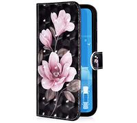 Uposao Galaxy A20 Coque Étui à Rabat en Cuir PU,3D Effet Motif Coloré Fleur Pochette Portefeuille Housse Luxe de Glitter Folio Flip Case Stand Coque pour Galaxy A20,Rose Fleur