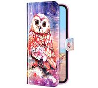 Uposao Galaxy A41 Coque Étui à Rabat en Cuir PU,3D effet Motif Coloré Fleur Pochette Portefeuille Housse Luxe de Glitter Folio Flip Case Stand Coque pour Galaxy A41,Hibou