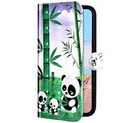 Uposao Galaxy A41 Coque Étui à Rabat en Cuir PU,3D Effet Motif Coloré Fleur Pochette Portefeuille Housse Luxe de Glitter Folio Flip Case Stand Coque Galaxy A41,Panda Bambou
