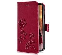 Uposao Galaxy J7 2016 Coque, Galaxy J7 2016 Housse en Cuir Pochette Portefeuille PU Coque à Rabat Magnétique Clapet Flip Case Fonction Stand,Carte Slot Coque Etui pour Galaxy J7 2016,Rouge