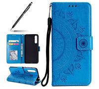 Uposao Housse Etui Huawei P20 Pro Coque en PU, Flip Cover Case Bumper Coque de Protection Pochette Portefeuille en Cuir à Rabat Clapet étui Mandala Ultra Slim Coque pour Huawei P20 Pro,Bleu