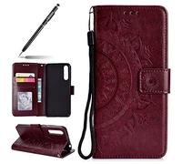 Uposao Housse Etui Huawei P20 Pro Coque en PU, Flip Cover Case Bumper Coque de Protection Pochette Portefeuille en Cuir à Rabat Clapet étui Mandala Ultra Slim Coque pour Huawei P20 Pro,Marron