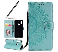 Uposao Housse Etui Xiaomi Mi 8 Coque en PU, Flip Cover Case Bumper Coque de Protection Pochette Portefeuille en Cuir à Rabat Clapet étui Mandala Ultra Slim Coque pour Xiaomi Mi 8,Vert