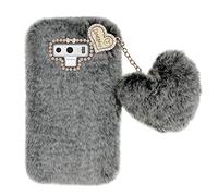 Uposao Peluche Coque pour Galaxy Note 9 Étui Mignonne Fausse Fourrure Douce Élégant Housse Antichoc Doux Hiver Chaud TPU Case avec Pendentif Coeur d'amour
