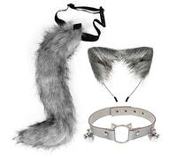 Uposao Queue De Fourrure De Renard Cosplay Costume Fête Super Énorme Queue De Renard en Fausse Fourrure avec Oreilles Et Collier De Cloches pour Halloween, Noël, Fête Costumée