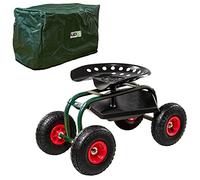 UPP Siège Roulant d'extérieur Deluxe avec Housse de Protection - Tabouret de Jardin en Acier - Larges pneus en Caoutchouc - Hauteur d'assise réglable et Espace de Rangement pour Outils de Jardin