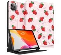 Uppuppy Étui Portefeuille pour iPad Air 13" M2/M3, Pro 12.9 - Mignon Femmes et Filles avec Porte-Crayon Kawaii Fraise pour Apple Air 13" 2024/2025, Pro 6e/5e/4e/3e génération