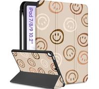Uppuppy Étui pour iPad 9e/8e/7e génération 10,2 Pouces pour Filles et Enfants - Étui Intelligent - Porte-Crayon esthétique - Motif Sourire - Girly Kawaii - Étuis Uniques pour iPad 7/8/9 Gen A2602