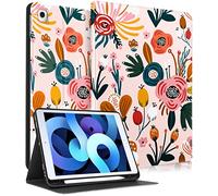 Uppuppy Étui pour iPad 9e/8e/7e génération de 10,2 pouces pour filles et femmes mignonnes avec porte-crayon, fleurs roses, esthétiques, féminines, kawaii pour adolescentes, A2602 A2270 A2197