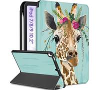 Uppuppy Y2K A2602 A2270 Étui pour iPad 9e/8e/7e génération 10,2’’, Joli étui Portefeuille Intelligent avec Porte-Stylet, Motif Girafe de Dessin animé Cool Style années 2000