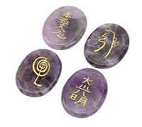 UPQRSG 4 Pièces Pierres de Symboles Reiki, Symboles de Chakra Gravés Pierres Polies, Surfaces Plus Lisses Pierres Reiki Gravées pour la Décoration de la Maison(Améthyste)