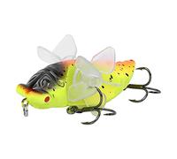 UPQRSG Leurres de bar Topwater - Leurre dur bionique en forme de cigale - Appât de pêche bionique avec rotation rotative, hélice triple, crochet triple pour eau douce et salée, 7,5 cm (Y238-4)