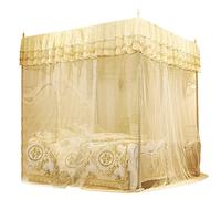 UPQRSG Rideau À Baldaquin de Lit Princesse À Volants Aux 4 Coins, Filet de Luxe Jaune À Trois Ouvertures Latérales pour Rideau de Lit À Poteaux(180 * 200 * 200cm)