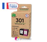 UPRINT Pack de 2 cartouches d'encre remanufacturées HP 301 noire et couleur - Fabriquées en Fran
